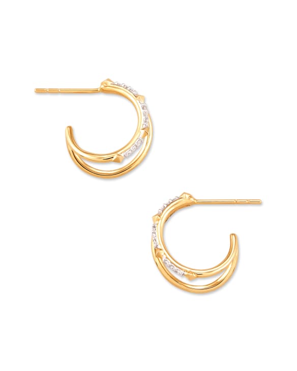 Astrid 14k Yellow Gold Split Hoop Earrings in White Diamond